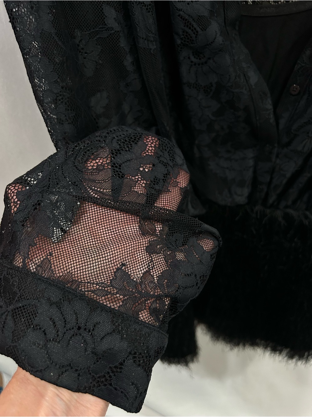 Anthropologie Maeve Black twofer Sheer Lace Blouse & Textured Fringe dress - Picture 7 of 11